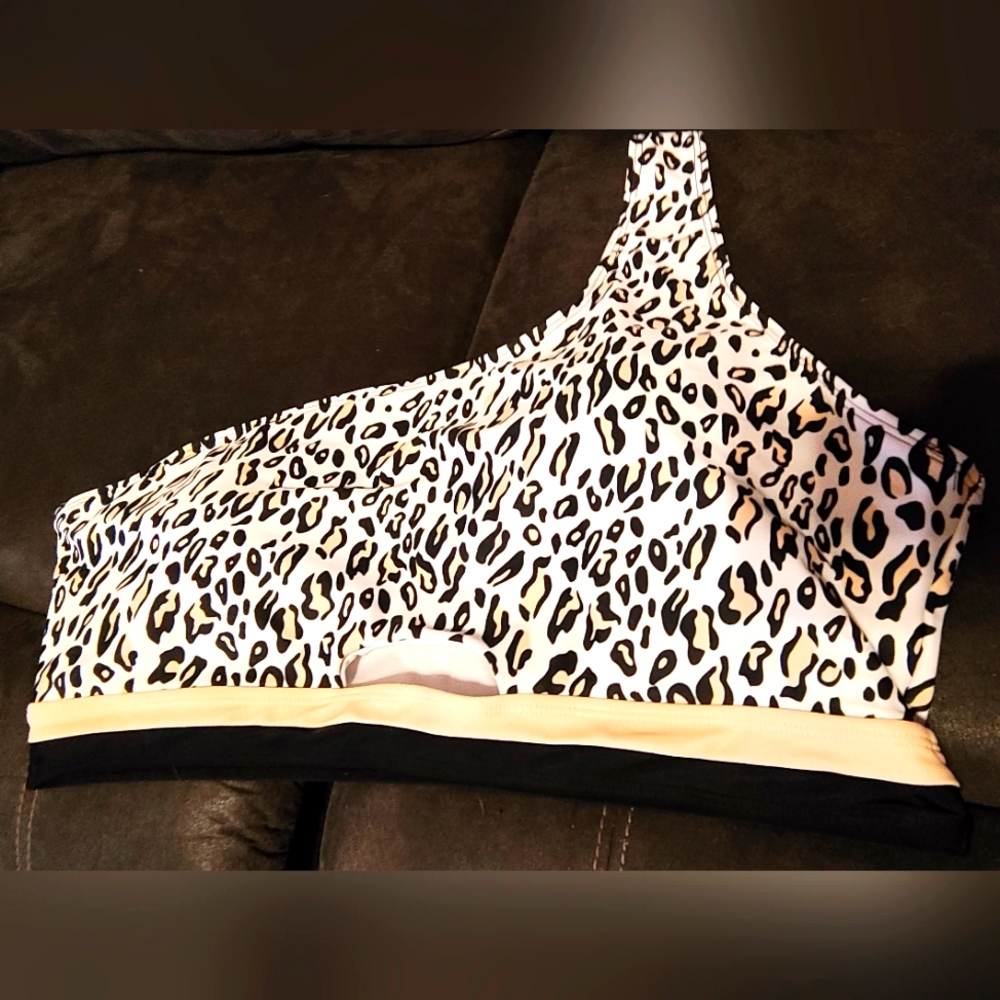 Captiva Leopard Print One Shoulder Swim Top sz3XL